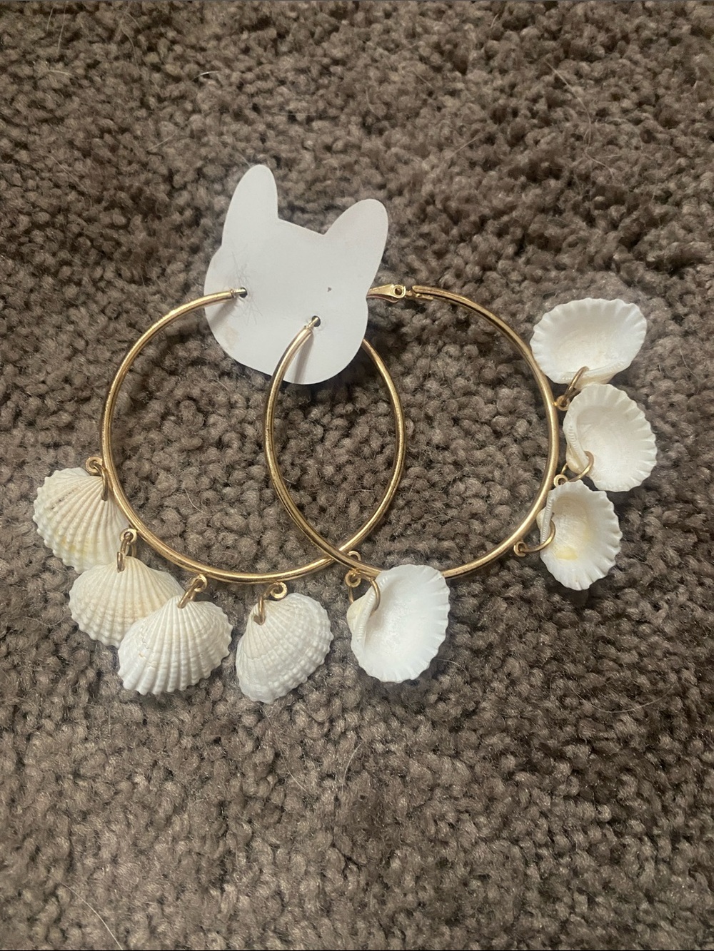 Gold Hoop Earrings with White Seashell Charms